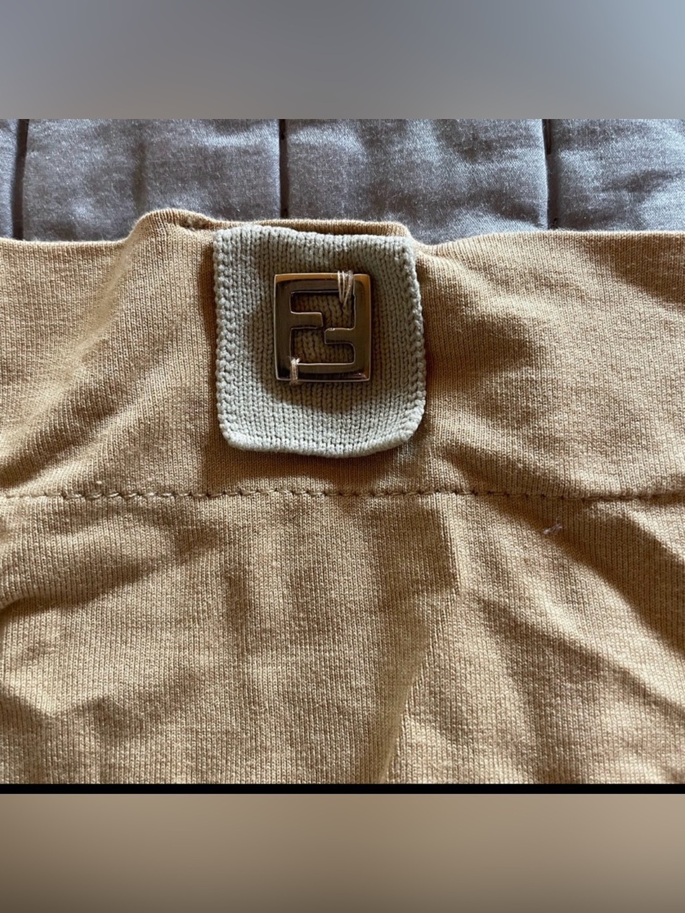 Vintage Fendi Italy Tan Stretch Tee FF Logo Hardware Top EU 40 - Picture 6 of 6